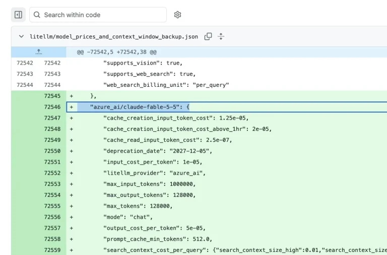 LiteLLM code addition for the disputed Azure Fable 5.5 entry