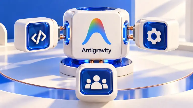 Antigravity mark on a modular hub with connected code, settings and agent modules