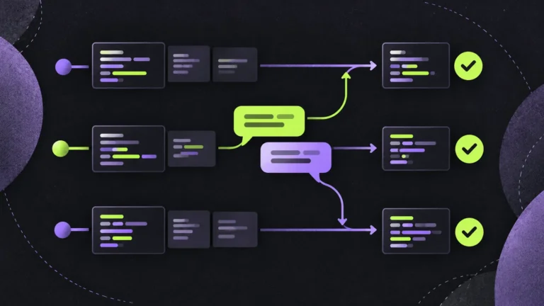 Conceptual illustration of messages connecting parallel AI task panels