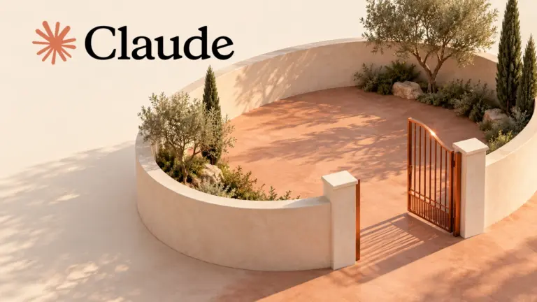 Claude wordmark above an open copper gate in a walled courtyard, an illustration of session limits changing while weekly limits remain.