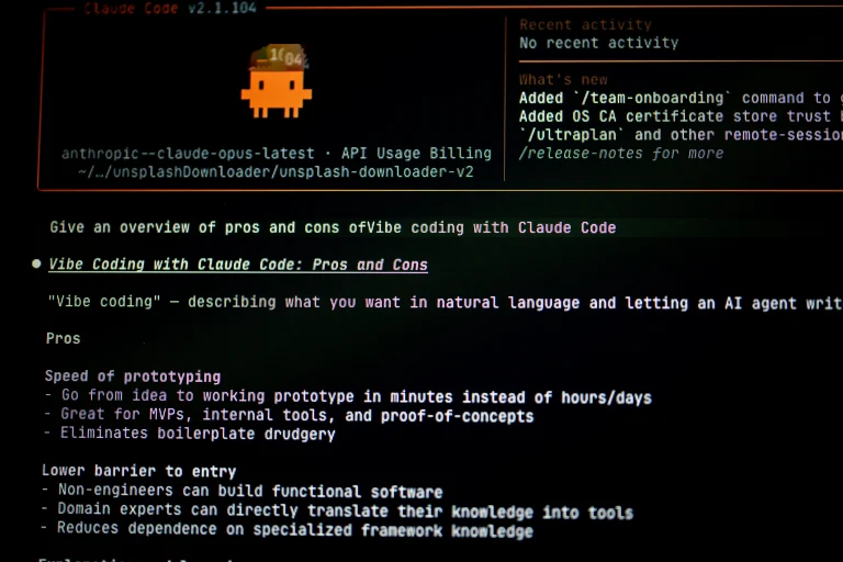 Claude Code terminal with an orange pixel character and a discussion of coding
