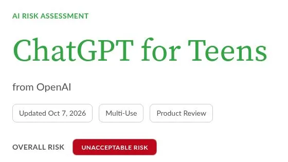 Common Sense Media assessment of ChatGPT for Teens