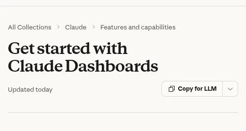 Claude Dashboards documentation heading