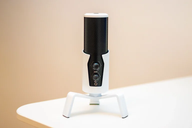 Black and white microphone on a table in an illustrative file photograph