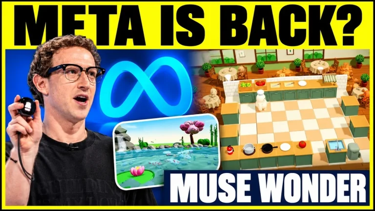ByteForward Muse Wonder video thumbnail with Mark Zuckerberg, Meta branding and colorful example scenes