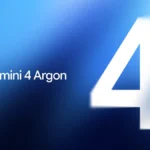 Gemini 4 Argon launch artwork with a large numeral four on a blue background
