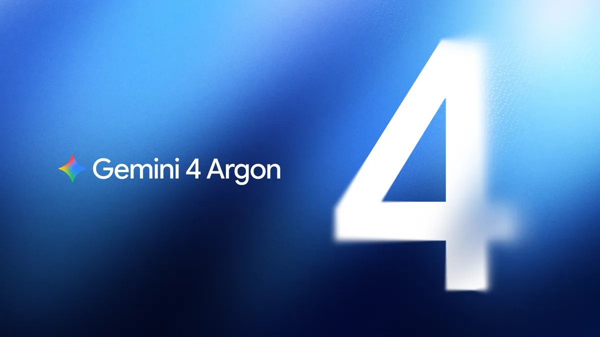 Gemini 4 Argon launch artwork with a large numeral four on a blue background