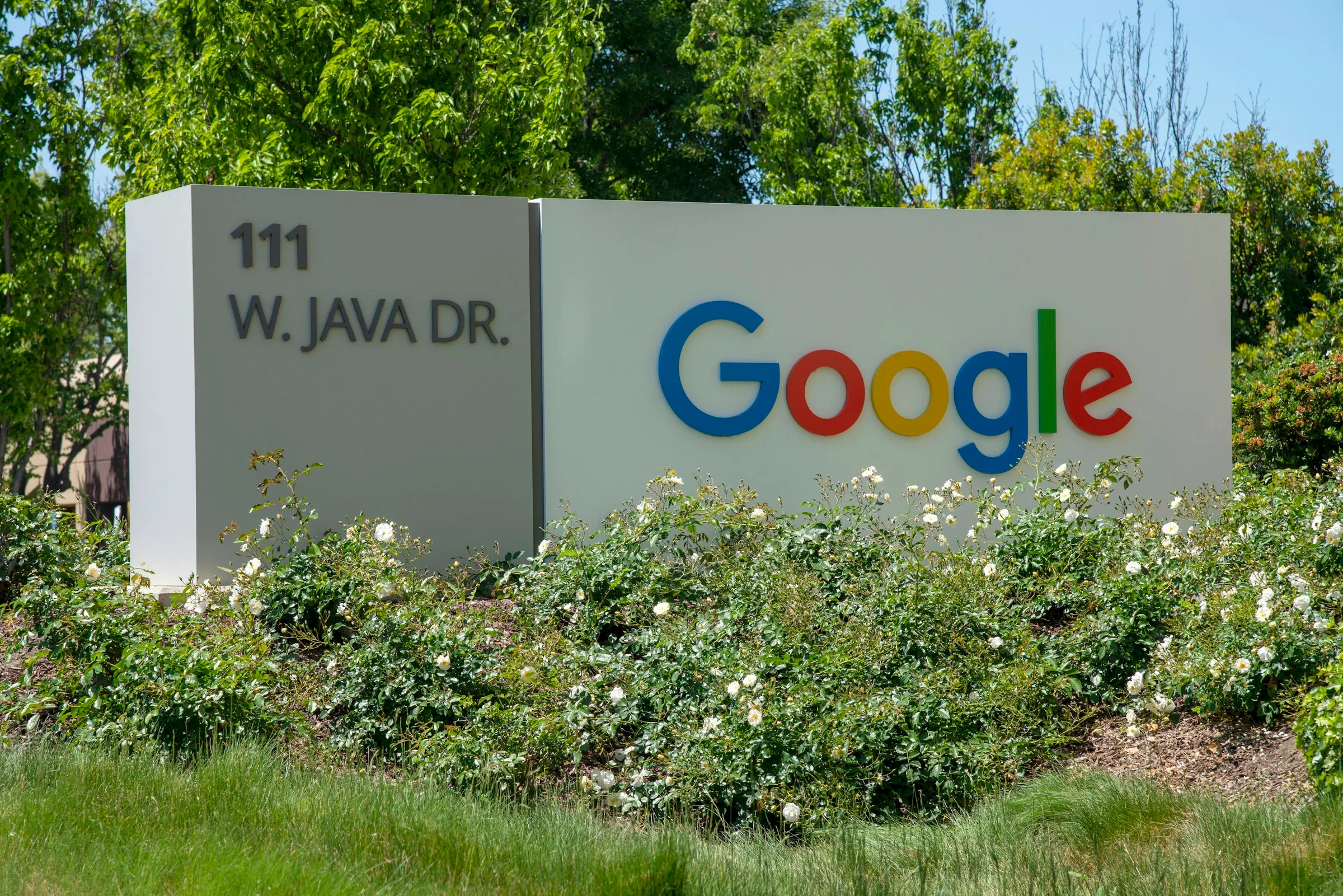 Google sign outside offices on West Java Drive in Sunnyvale