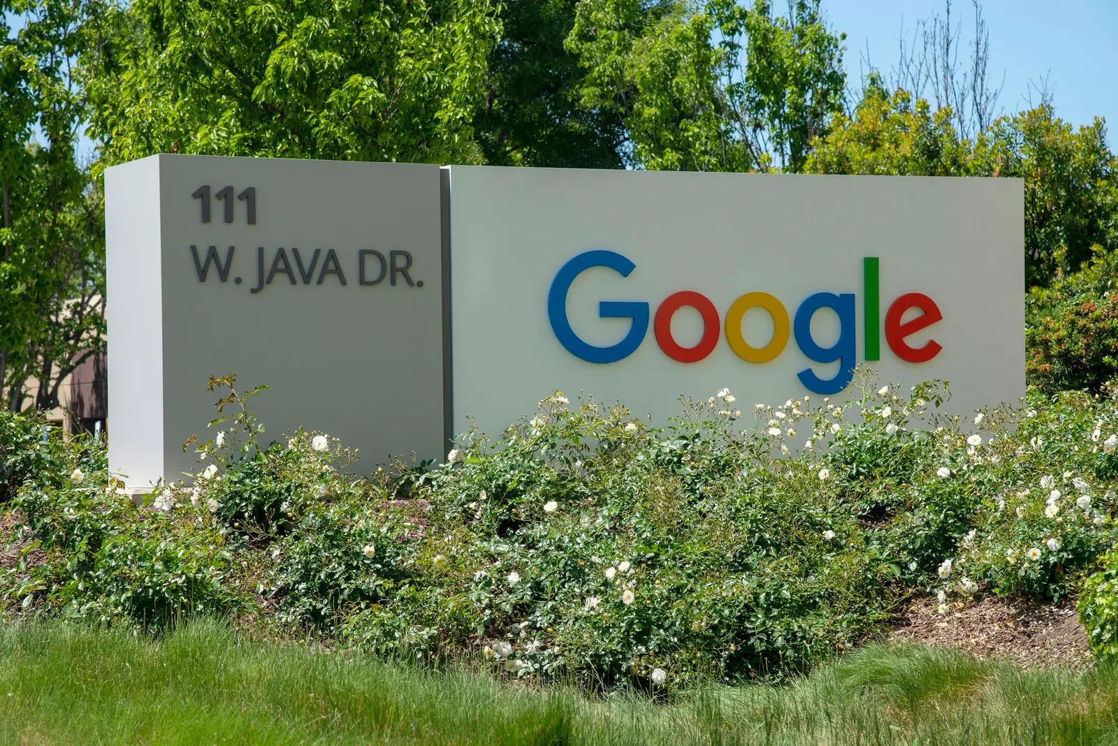 Google sign outside offices on West Java Drive in Sunnyvale