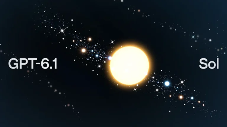 GPT 6.1 Sol launch artwork showing a bright sun and surrounding stars