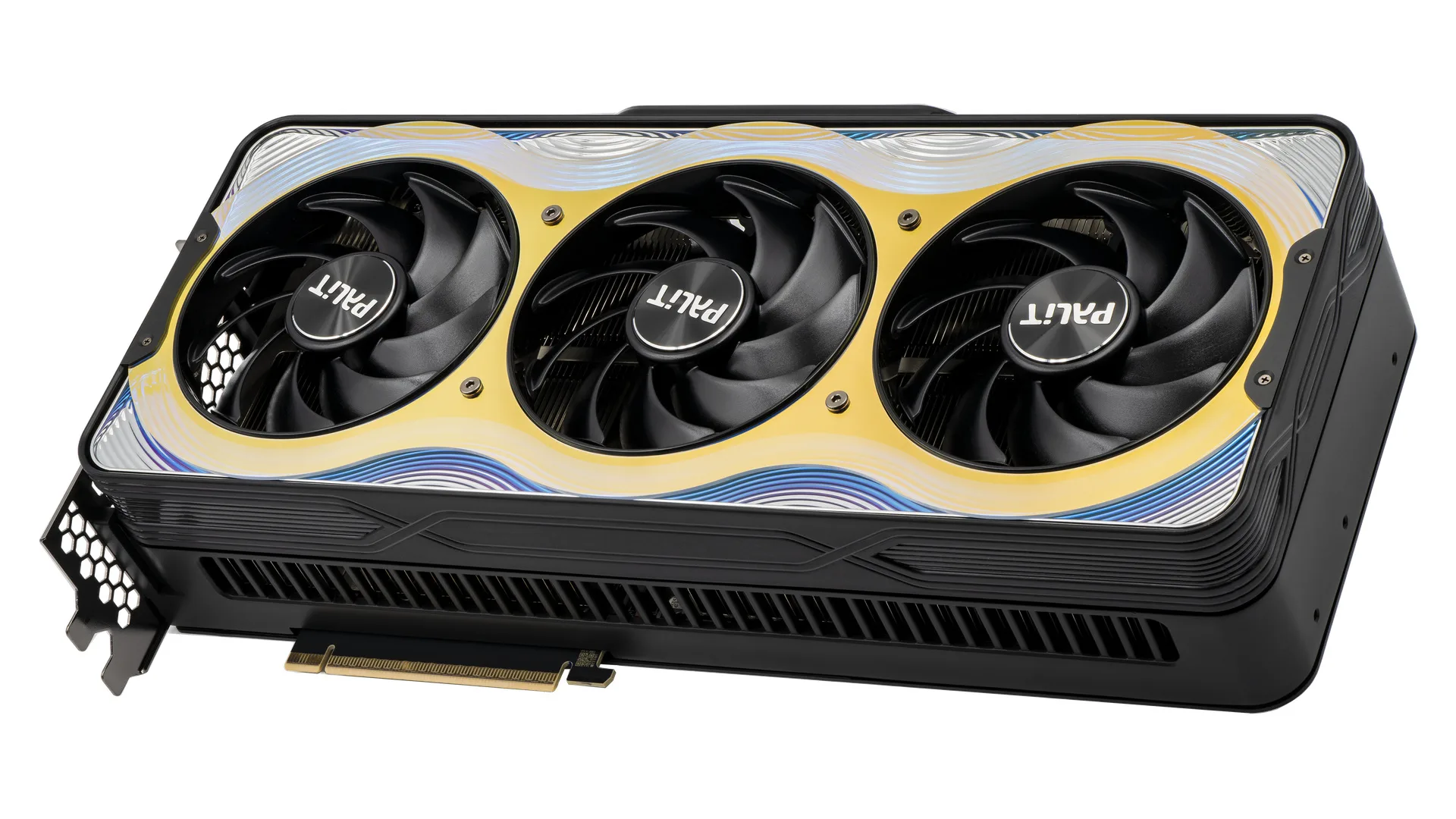 Palit GeForce RTX 5090 graphics card with three cooling fans on a white background