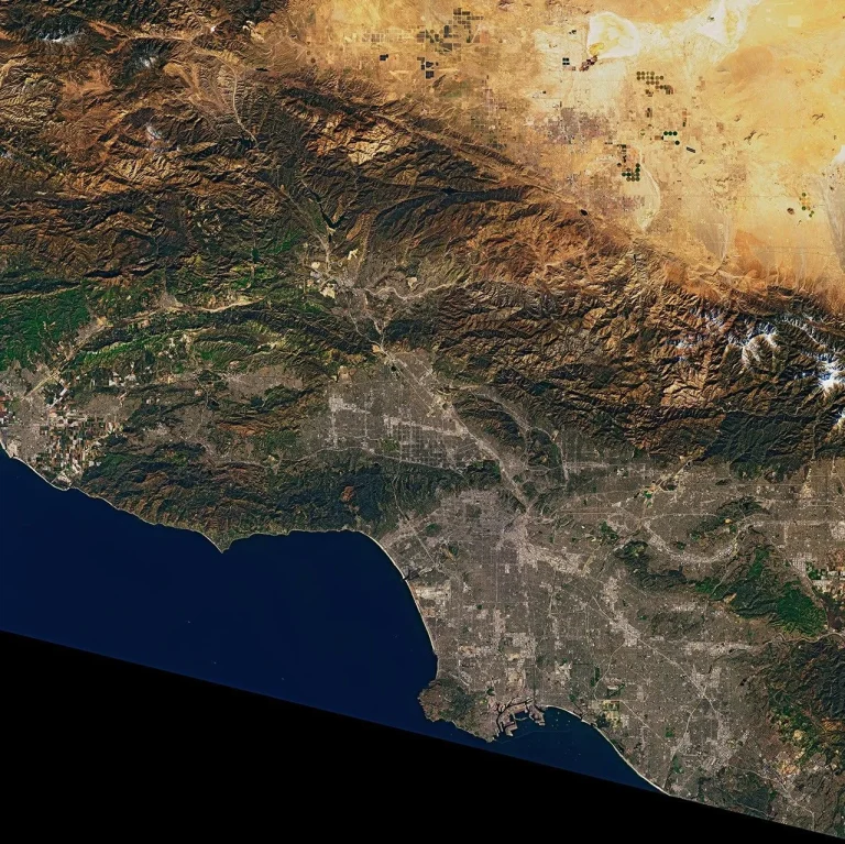 Landsat 9 satellite view of the Los Angeles coast, urban areas and surrounding mountains