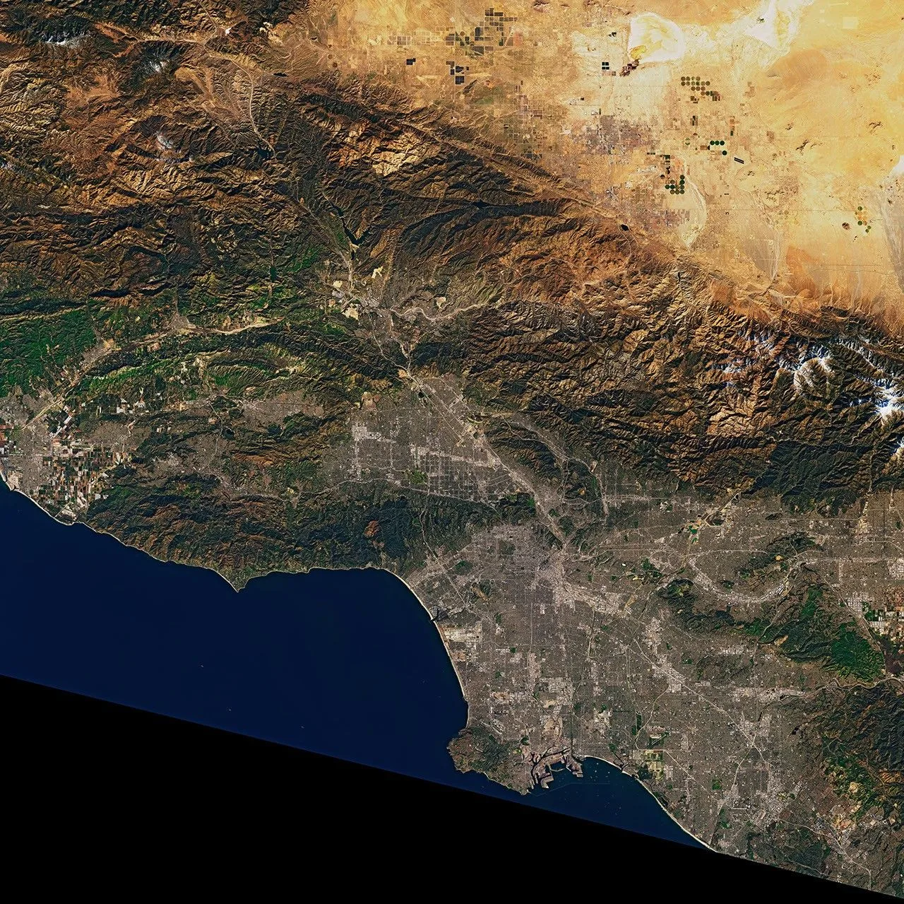 Landsat 9 satellite view of the Los Angeles coast, urban areas and surrounding mountains