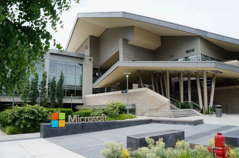 Microsoft sign outside Building 92 on the Redmond campus