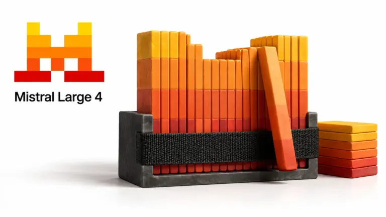 Mistral icon beside orange ceramic slats held in a dark cradle with a woven band.