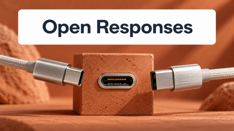 Generated Open Responses illustration with symbolic metal connectors beside a terracotta port