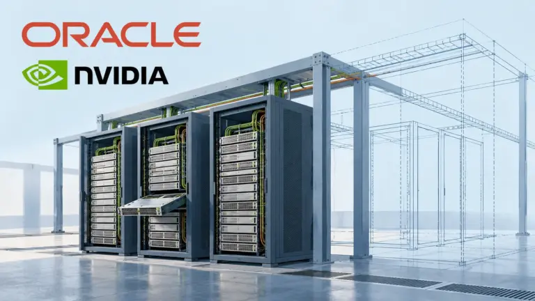 Oracle and NVIDIA logos above illustrated server cabinets and an outlined expansion bay.
