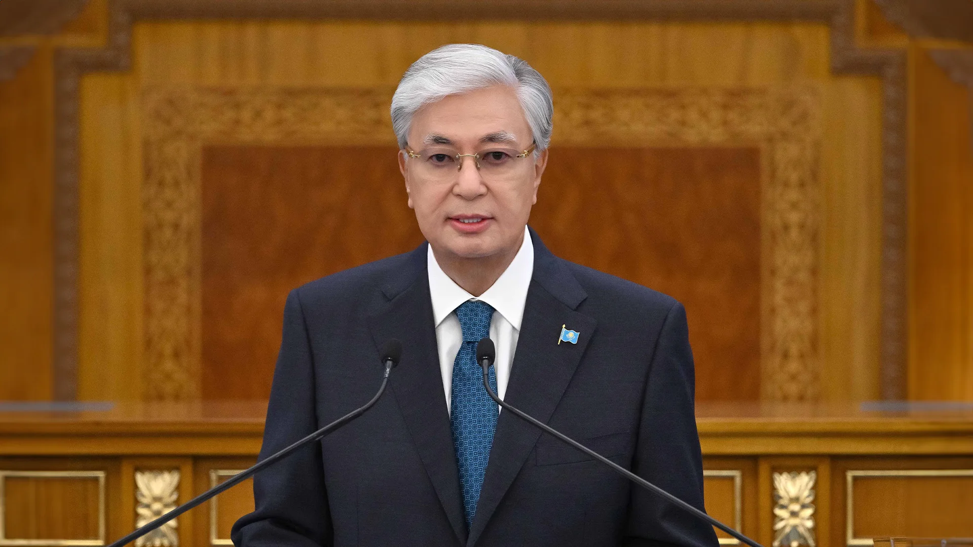 President Tokayev speaking during his September 2025 address