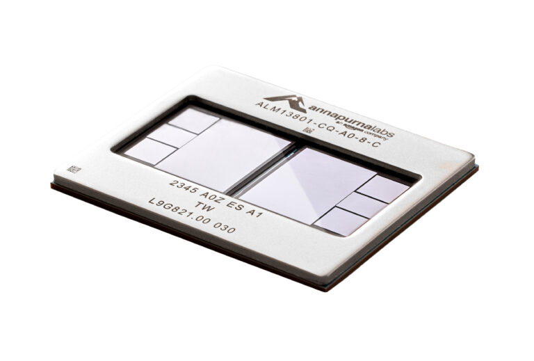 An AWS Trainium2 chip package with exposed dies and Annapurna Labs markings