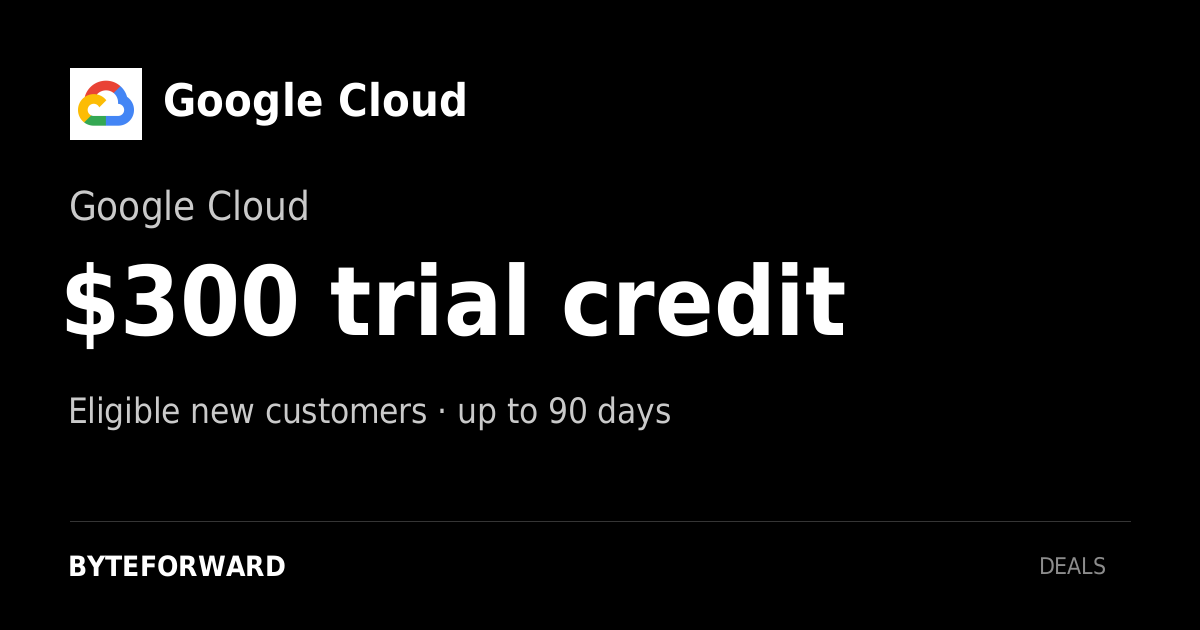 Google Cloud. Google Cloud. $300 trial credit. Eligible new customers · up to 90 days.